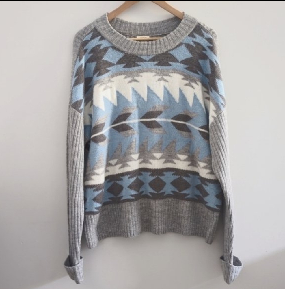 A.N.A | Women's Blue/White/Grey Patterned Stretchy Knitted Sweater